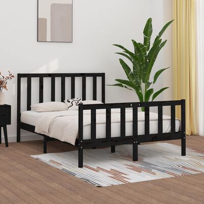 vidaXL Cadre de lit Noir Bois massif 135x190 cm Double