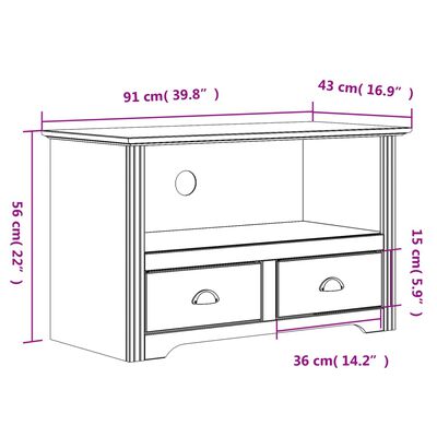 vidaXL Meuble TV avec 2 tiroirs BODO blanc bois de pin massif