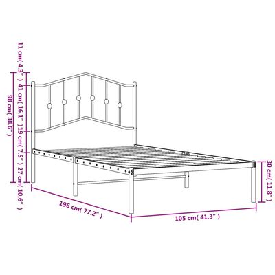 vidaXL Cadre de lit métal sans matelas avec tête de lit noir 100x190cm