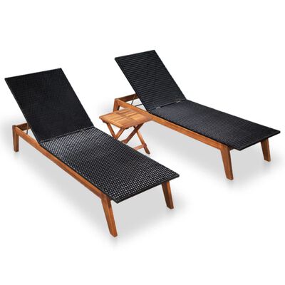 vidaXL Chaises longues lot de 2 et table Résine tressée et Bois acacia