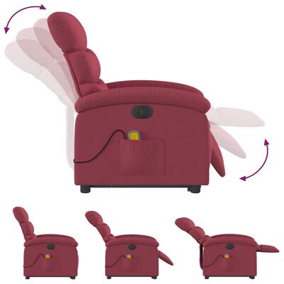 vidaXL Fauteuil inclinable de massage électrique Rouge bordeaux Tissu