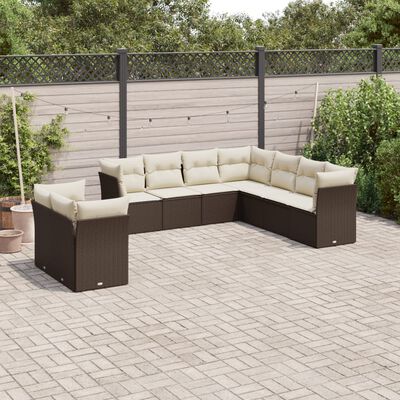 vidaXL Salon de jardin avec coussins 9 pcs marron résine tressée