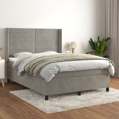 vidaXL Sommier à lattes de lit et matelas Gris clair 140x190cm Velours