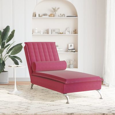 vidaXL Chaise longue de massage avec traversin rouge bordeaux velours