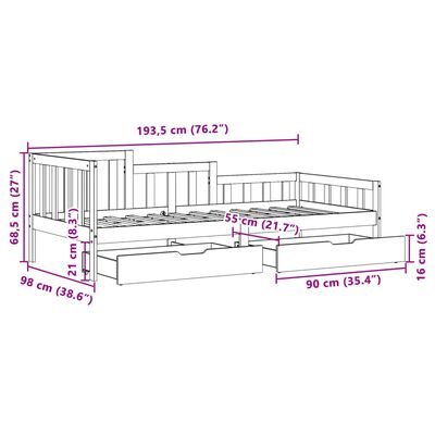 vidaXL Lit de jour avec tiroirs blanc 90x200 cm bois de pin massif