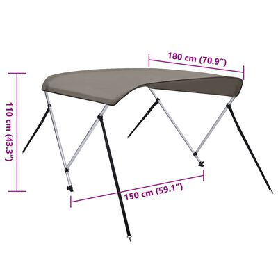 vidaXL Auvent bimini à 2 arceaux gris 180x150x110 cm