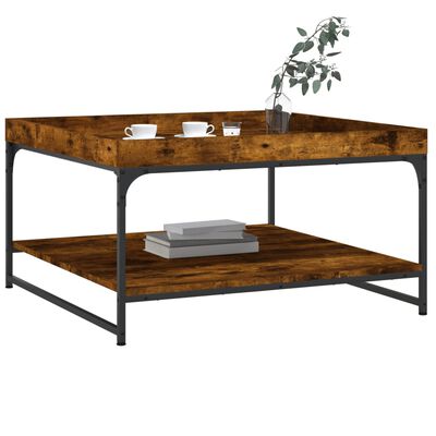 vidaXL Table basse chêne fumé 80x80x45 cm bois d'ingénierie et fer