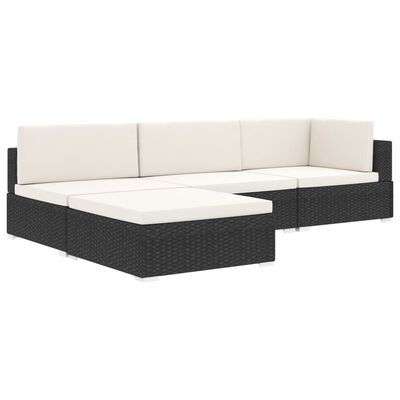 vidaXL Repose-pied sectionnel 1 pc avec coussin Résine tressée Noir