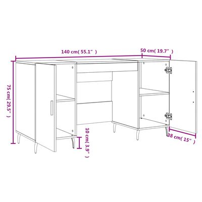 vidaXL Bureau blanc 140x50x75 cm bois d'ingénierie