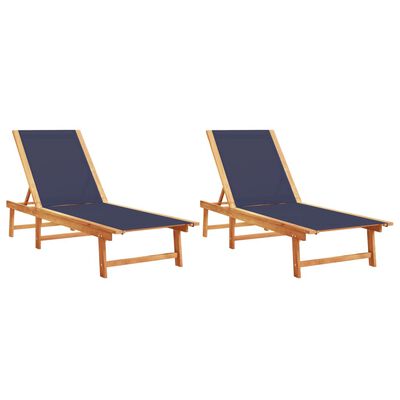 vidaXL Chaises longues lot de 2 bleu bois d'acacia solide et textilène