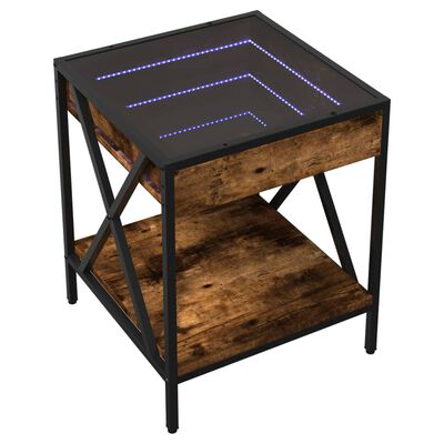 vidaXL Table de chevet avec LED infini chêne fumé 40x40x49 cm