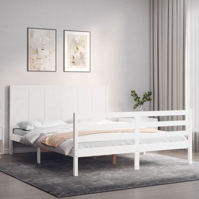 vidaXL Cadre de lit avec tête de lit blanc King Size bois massif