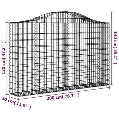 vidaXL Paniers à gabions arqués 6 pcs 200x30x120/140 cm Fer galvanisé