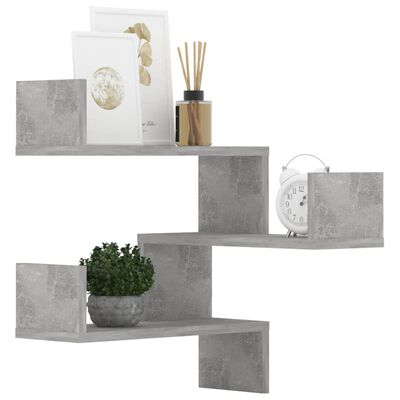 vidaXL Étagères murales d'angle 2 pcs Gris béton Bois d’ingénierie