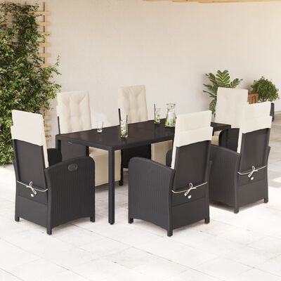 vidaXL Ensemble à manger de jardin coussins 7pcs Noir Résine tressée