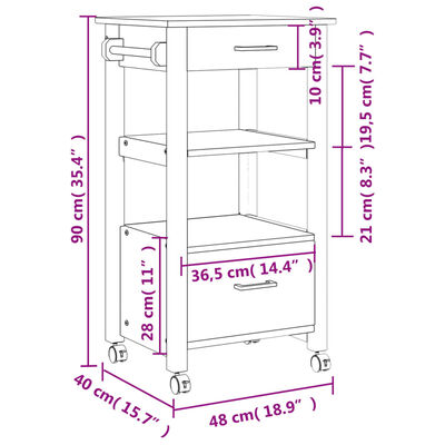 vidaXL Chariot de cuisine MONZA 48x40x90 cm bois massif de pin