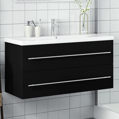 vidaXL Armoire lavabo de salle de bain avec bassin intégré noir