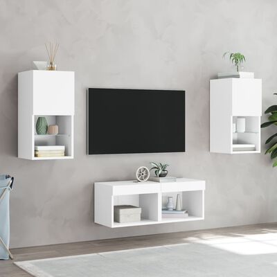 vidaXL Meuble TV muraux 4 pcs avec lumières LED blanc