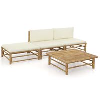 vidaXL Salon de jardin 4 pcs avec coussins blanc crème Bambou