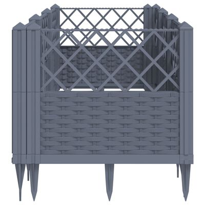 vidaXL Jardinière avec piquets gris 123,5x43,5x43,5 cm PP