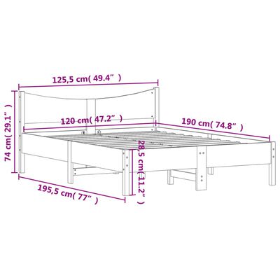 vidaXL Cadre de lit sans matelas cire marron 120x190cm bois pin massif