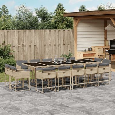 vidaXL Ensemble à manger de jardin et coussins 15 pcs mélange beige