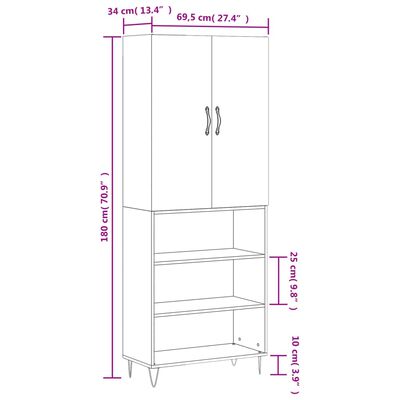 vidaXL Buffet haut Chêne marron 69,5x34x180 cm Bois d'ingénierie