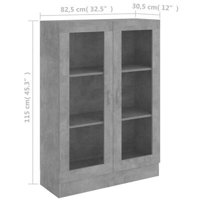 vidaXL Armoire à vitrine Gris béton 82,5x30,5x115 cm Bois d'ingénierie