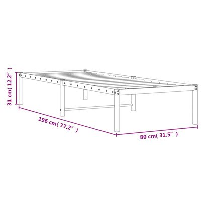 vidaXL Cadre de lit métal blanc 75x190 cm