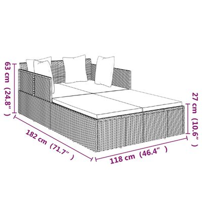 vidaXL Chaise longue avec coussins noir 182x118x63 cm résine tressée