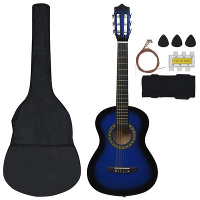 vidaXL Jeu de guitare classique pour débutants 8 pcs Bleu 1/2 34"