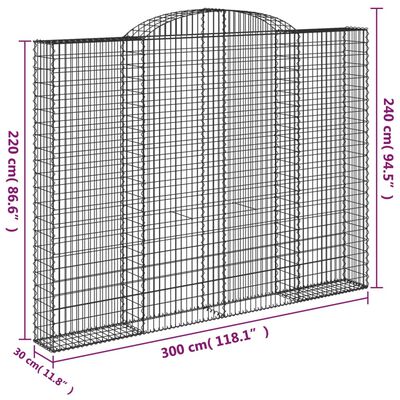 vidaXL Panier de gabions arqué 300x30x220/240 cm Fer galvanisé