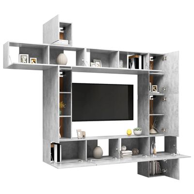 vidaXL Ensemble de meuble TV 9 pcs Gris béton Bois d'ingénierie