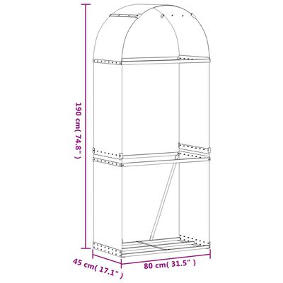 vidaXL Porte-bûches marron clair 80x45x190 cm acier galvanisé