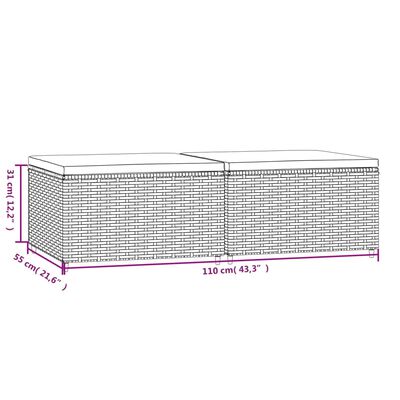 vidaXL Repose-pieds de jardin et coussins lot de 2 gris résine tressée