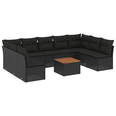 vidaXL Salon de jardin 10 pcs avec coussins noir résine tressée