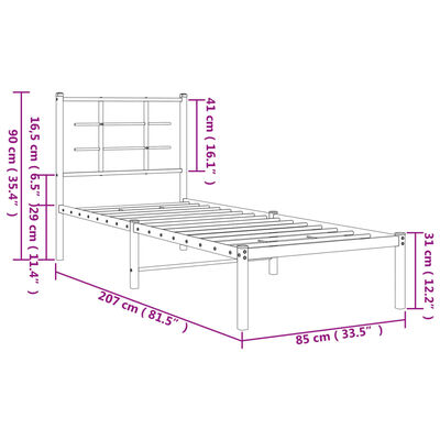 vidaXL Cadre de lit métal sans matelas avec tête de lit blanc 80x200cm