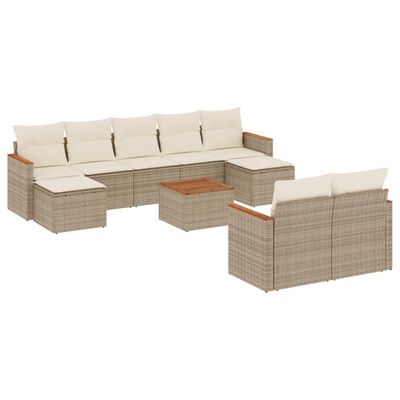 vidaXL Salon de jardin avec coussins 10 pcs beige résine tressée