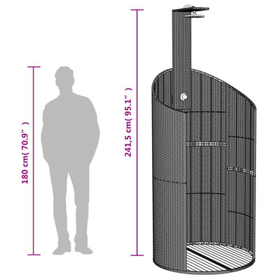 vidaXL Douche d'extérieur noir 100x100x241,5 cm poly rotin bois acacia