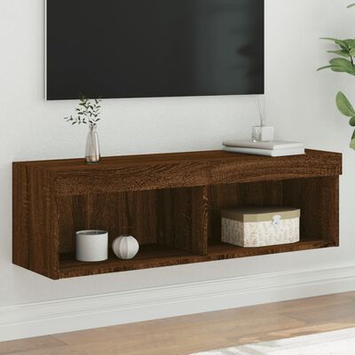 vidaXL Meuble TV avec lumières LED chêne marron 100x30x30 cm