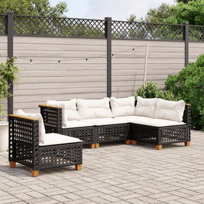 vidaXL Salon de jardin 5 pcs avec coussins noir résine tressée