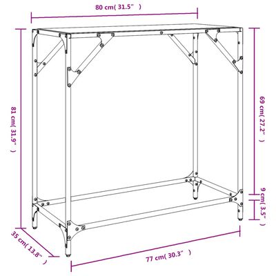 vidaXL Table console avec dessus en verre noir 60x35x81 cm acier