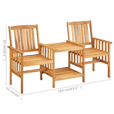 vidaXL Chaises de jardin avec table à thé et coussins Acacia solide