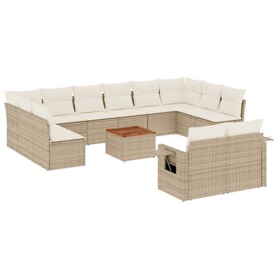 vidaXL Salon de jardin avec coussins 13 pcs beige résine tressée