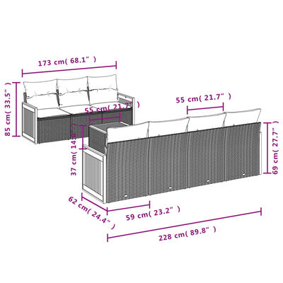 vidaXL Salon de jardin 8 pcs avec coussins noir résine tressée