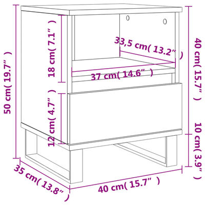 vidaXL Table de chevet chêne fumé 40x35x50 cm bois d’ingénierie