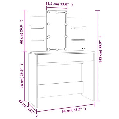 vidaXL Coiffeuse avec LED blanc brillant 96x40x142 cm