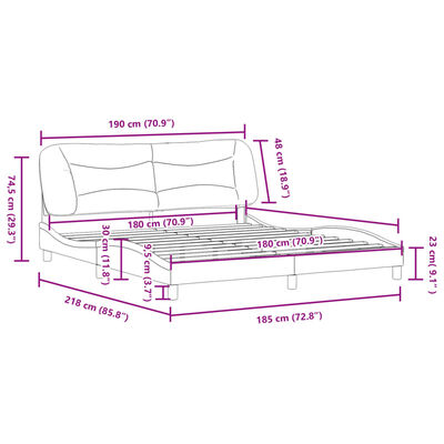 vidaXL Cadre de lit avec LED sans matelas noir et blanc 180x200 cm