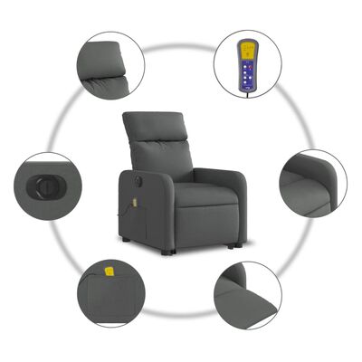 vidaXL Fauteuil inclinable de massage électrique Gris foncé Tissu