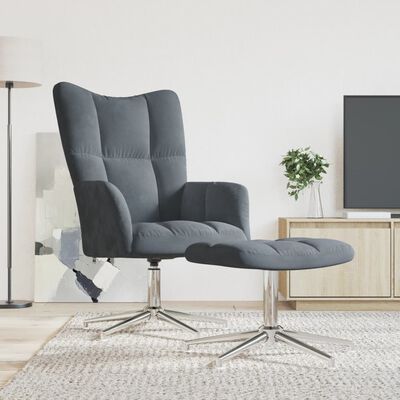 vidaXL Chaise de relaxation avec tabouret Gris foncé Velours